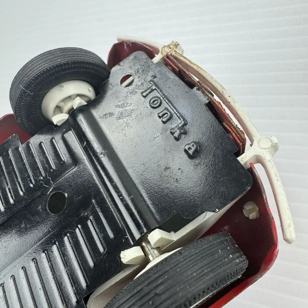 Vintage Tonka VW Bug Beetle Toy Car Red Distressed Metal Large Scale